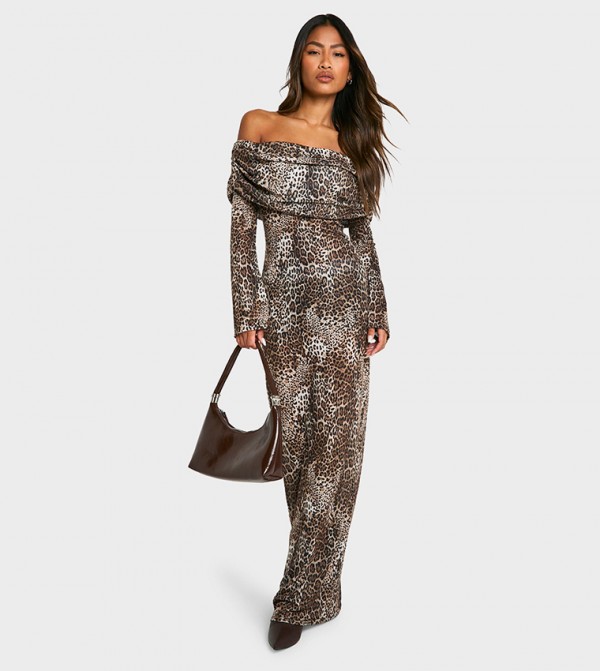 Animal Print Slouchy Bardot Maxi Dress