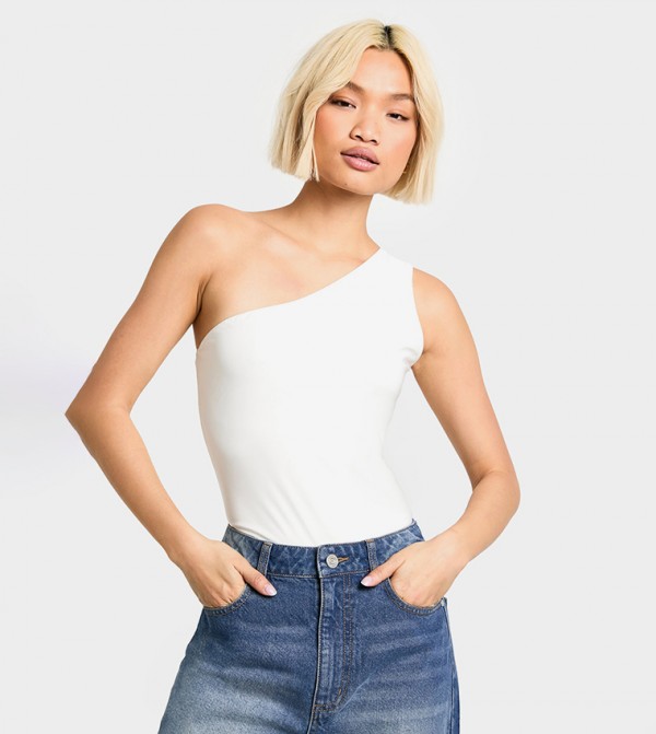 Double Layer Slinky One Shoulder Bodysuit Top