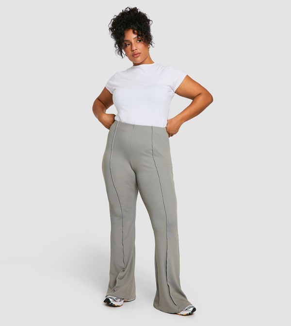Curve Seam Detail Flared Pants