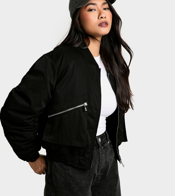 Washed Look Crop Bomber Jacket