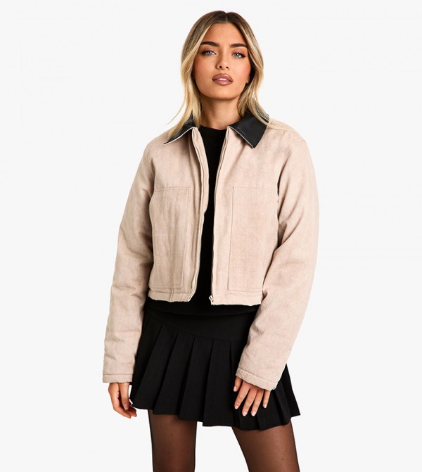 Contrast Collar Washed Look Barn Jacket