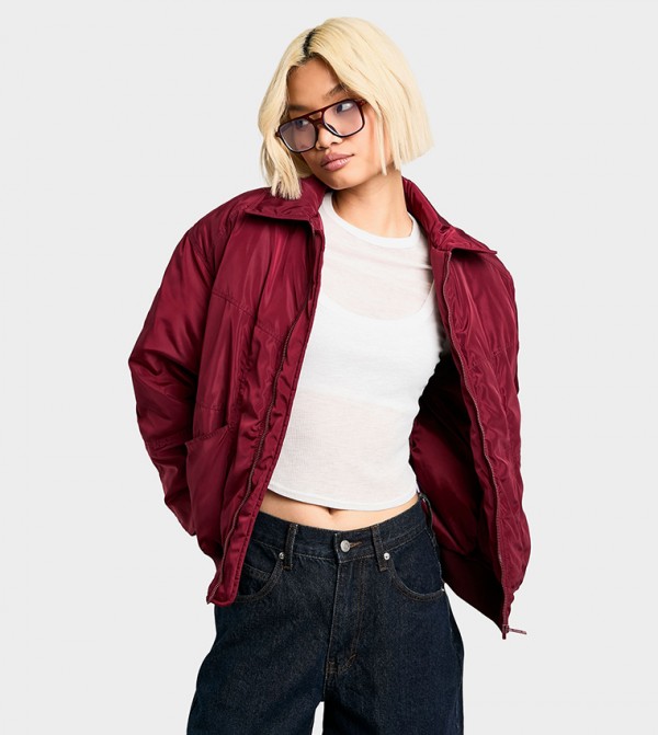 Solid Oversized Bomber Jacket