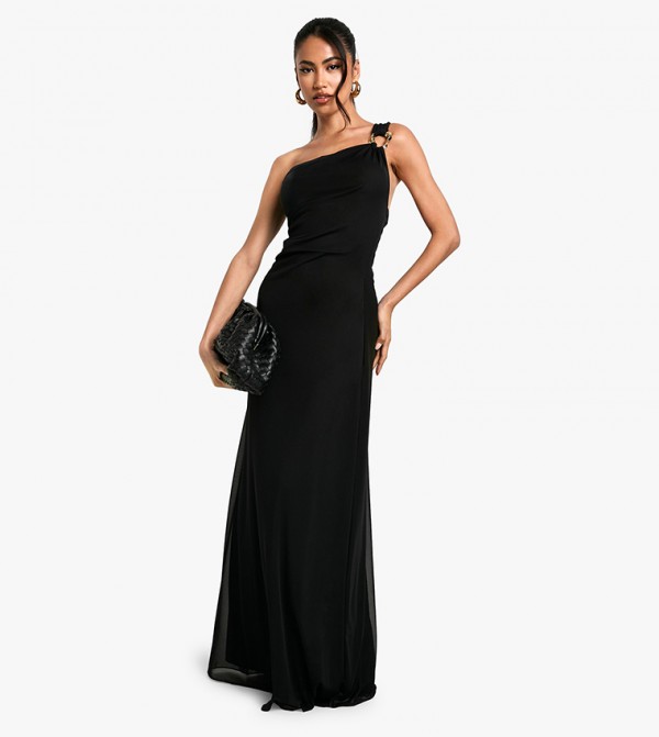 Trim Detail Mesh Fit and Flare Maxi Dress