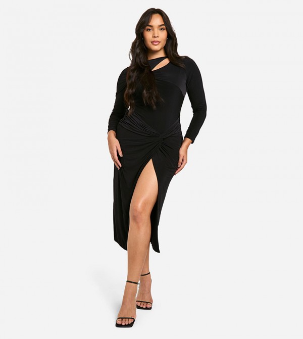 Curve Double Slinky Twist Detail Midi Dress