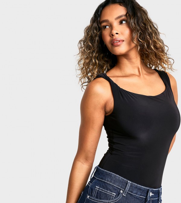 Double Layer Twist Detail Bodysuit Top