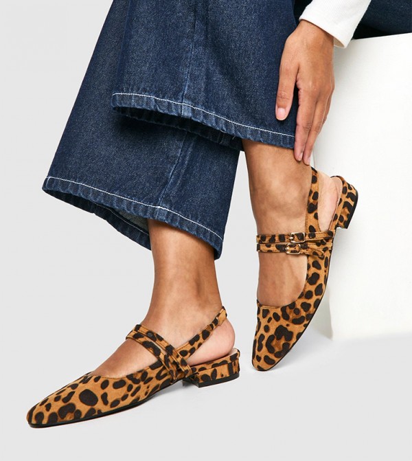 Leopard Slingback Flats with Double Strap