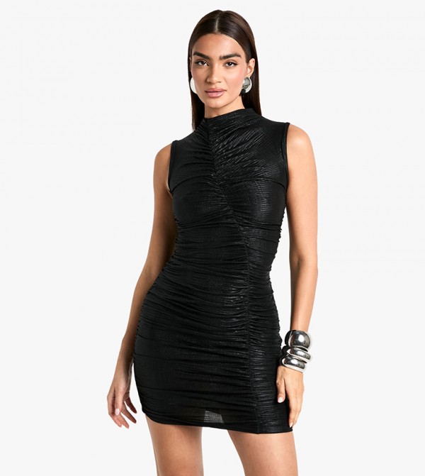 Metallic Ruched Mini Dress