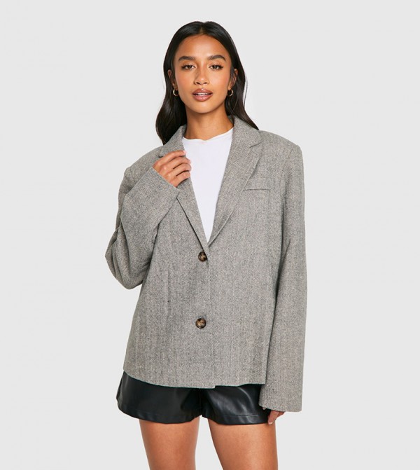 Petite Herringbone Wool Look Blazer