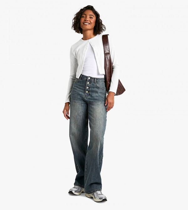 Tall Button Detail Slouchy Fit Jeans