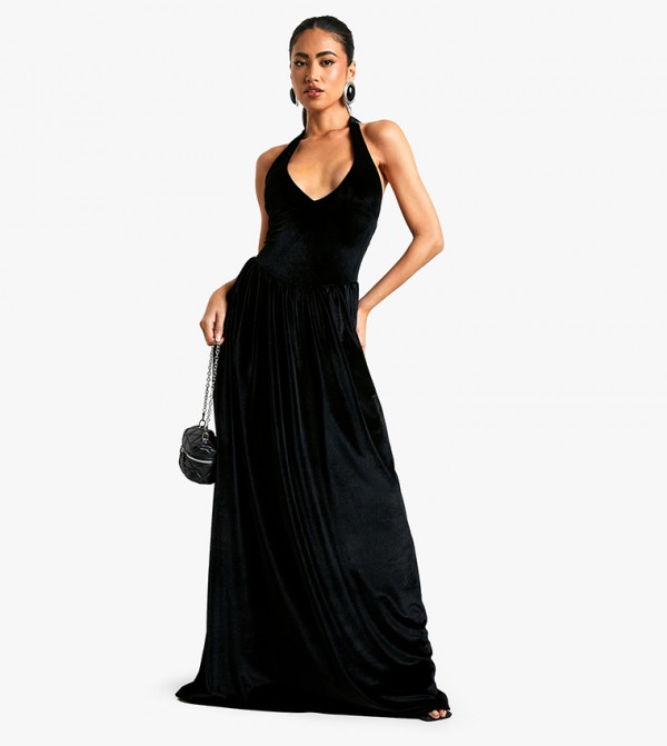 Velvet Milkmaid Scoop Neck Maxi Dress
