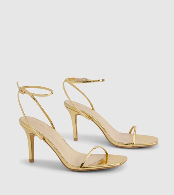 Metallic Ankle Strap Stiletto Heel Sandals