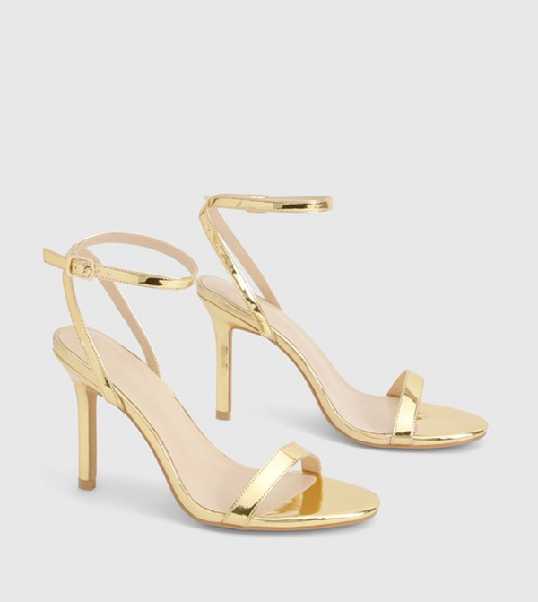 Metallic Ankle Strap Heeled Sandals