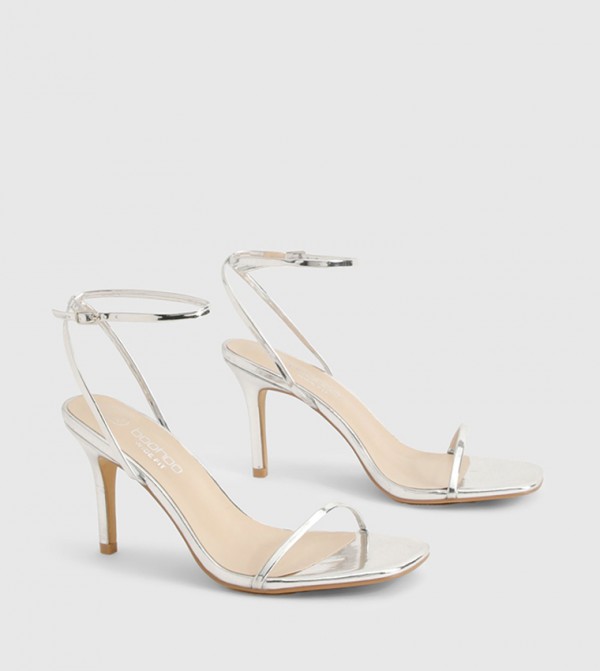 Wide Fit Metallic Low Stiletto Heel Sandals