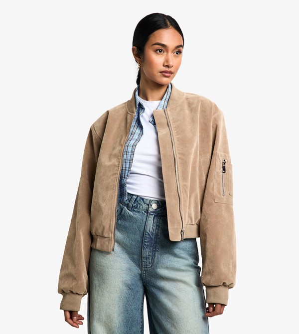 Suede Look Should Pad Bomber Jacket