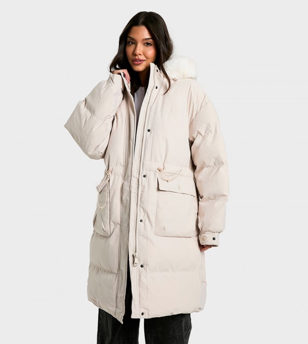 Premium Faux Fur Trim Parka Coat