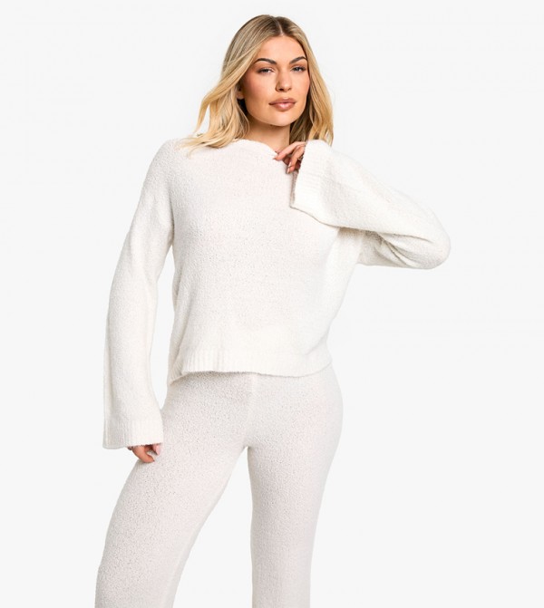 Open Back Boucle Crew Neck Sweater