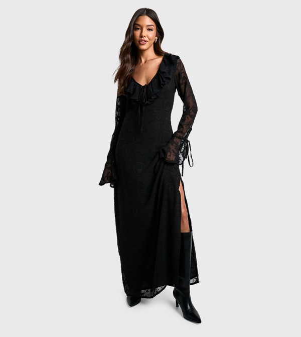Paisley Textured Flared Sleeves Maxi Dress
