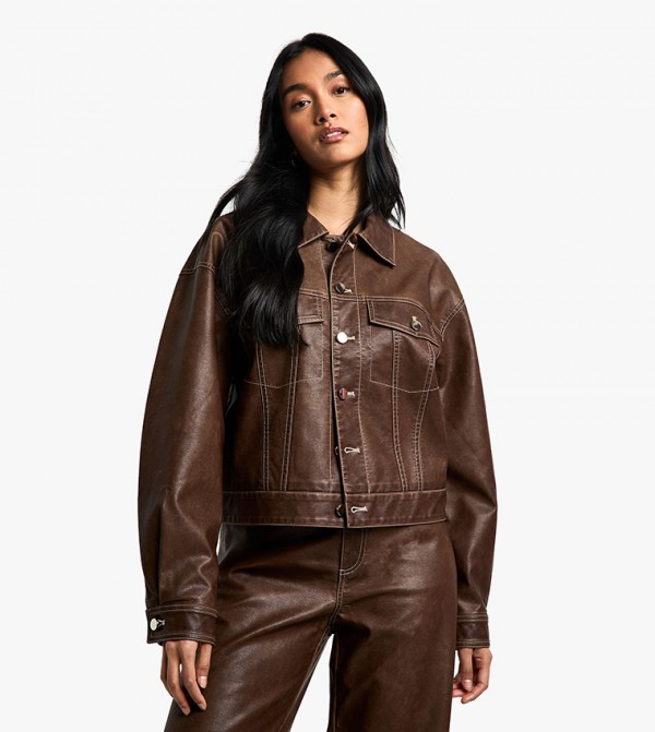 Vintage Look Faux Leather Jacket