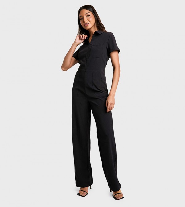 Zip Front Wide Leg Jumpsuit