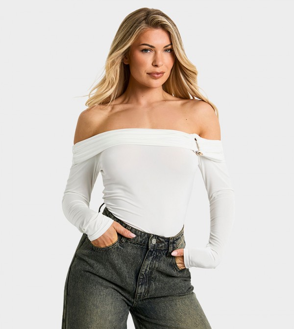 Slinky Trim Detail Bardot Bodysuit Top