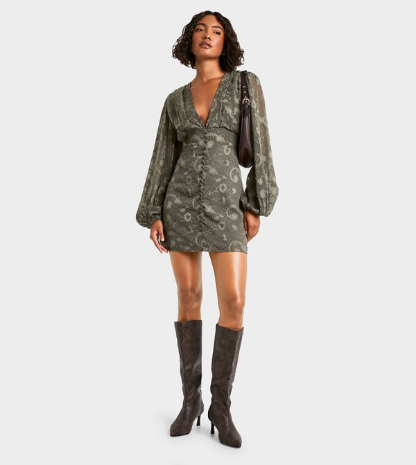 Tall Paisley Burnout Volume Sleeves Mini Dress