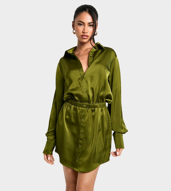 Satin Shirt Mini Dress