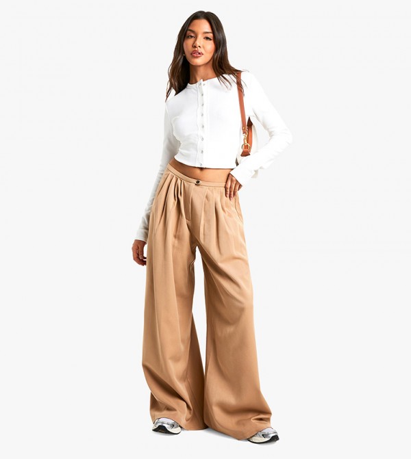 Pleated Woven Wide Leg Trousers