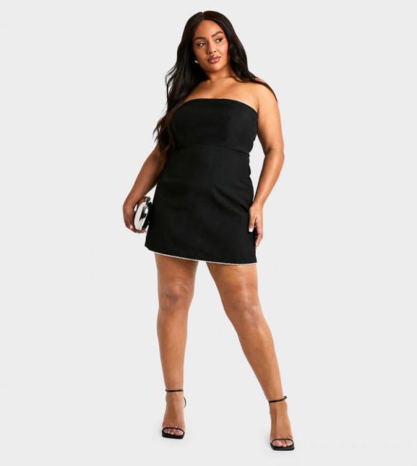 Curve Pearl Detail Bandeau Skater Dress