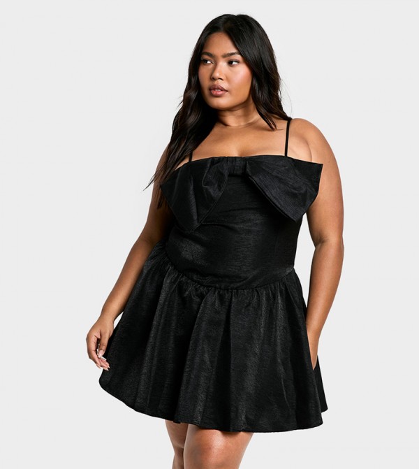Curve Strappy Bow Detail Skater Mini Dress