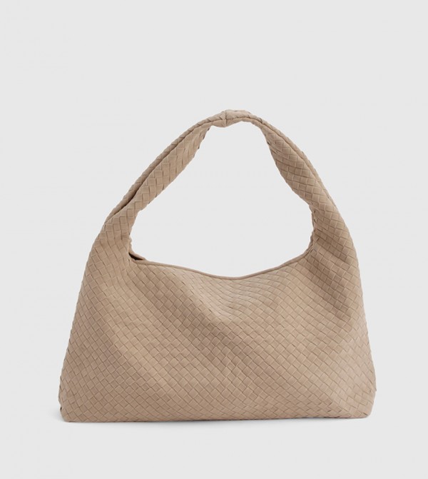 Faux Suede Oversized Woven Tote Bag