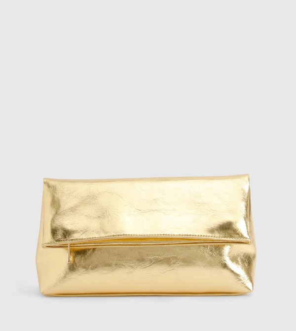 Large Metallic Fold Over Clutch Bag