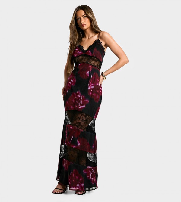 Floral Print Lace Maxi Dress