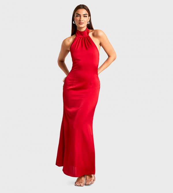 Satin Halterneck Maxi Dress