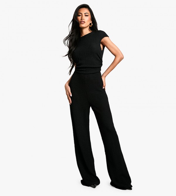 Textured Cap Sleeves Jumpsuit
