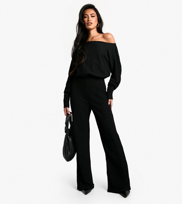 Textured Off Shoulder Jumpsuit