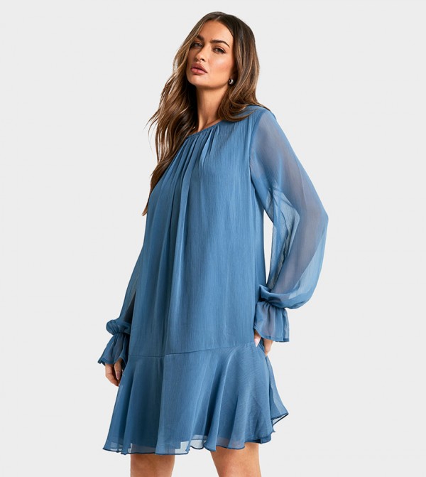 Crinkle Chiffon Ruffle Mini Dress