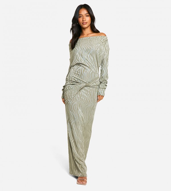 Petite Animal Jacquard Drape Detail Maxi Dress