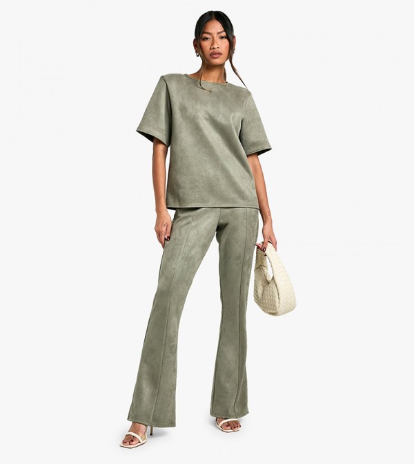 Suede Low Rise Flared Trousers