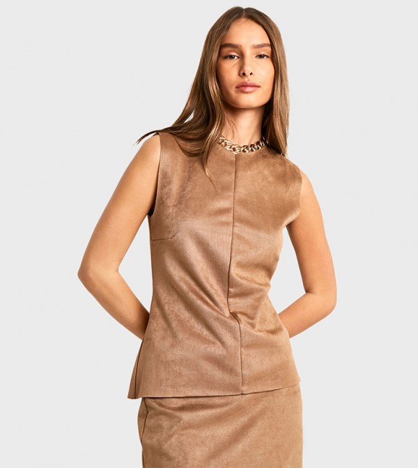Suede Sleeveless Fitted Top