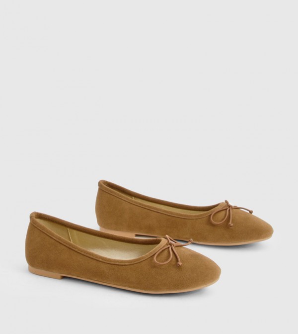 Faux Suede Bow Detail Ballerinas