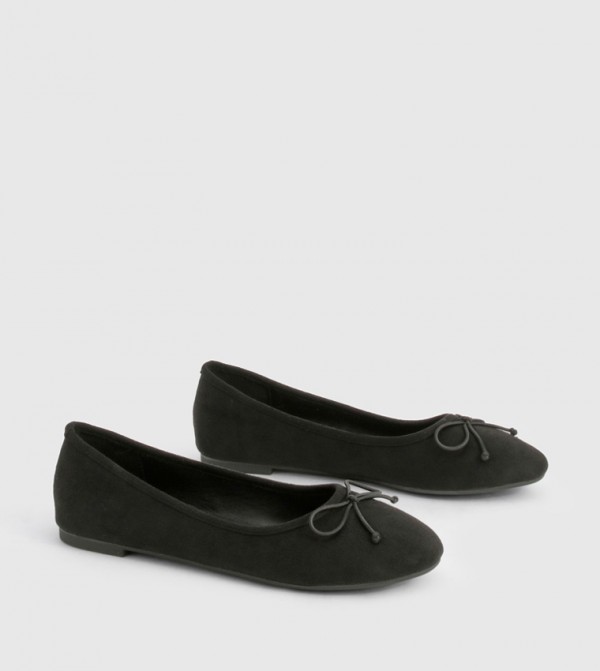 Faux Suede Bow Detail Ballerinas