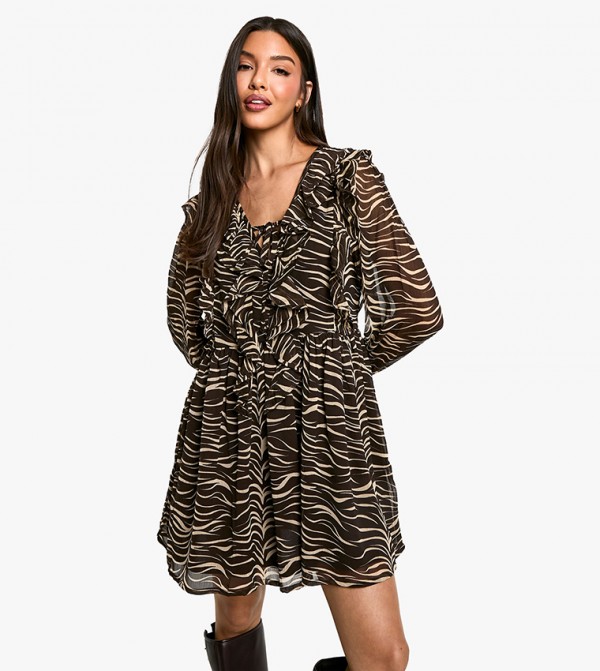 Zebra Ruffle Smocked Dress