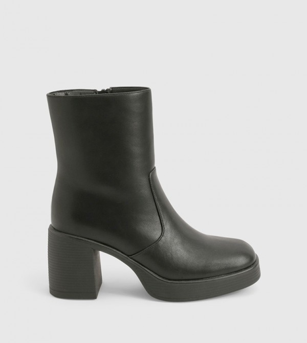 Round Toe Platform Heel Ankle Boots