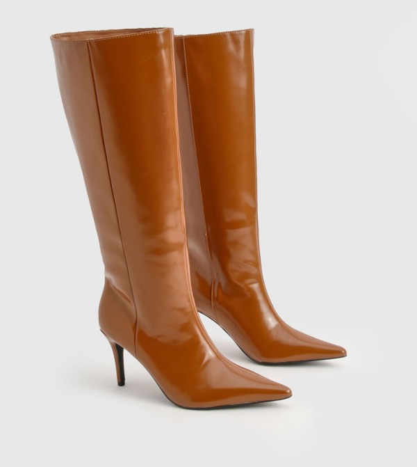 Premium Leather Look Pointed Knee High Boots