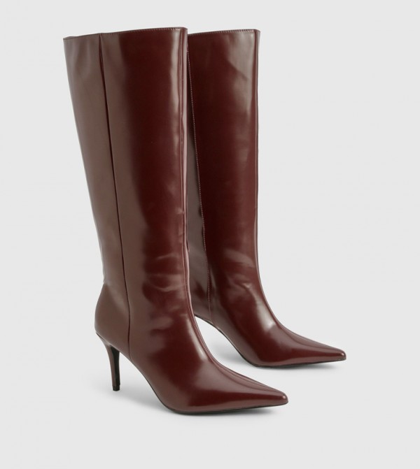 Premium Leather Look Pointed Knee High Boots