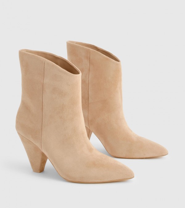 Pointed Toe Cone Heel Ankle Boots