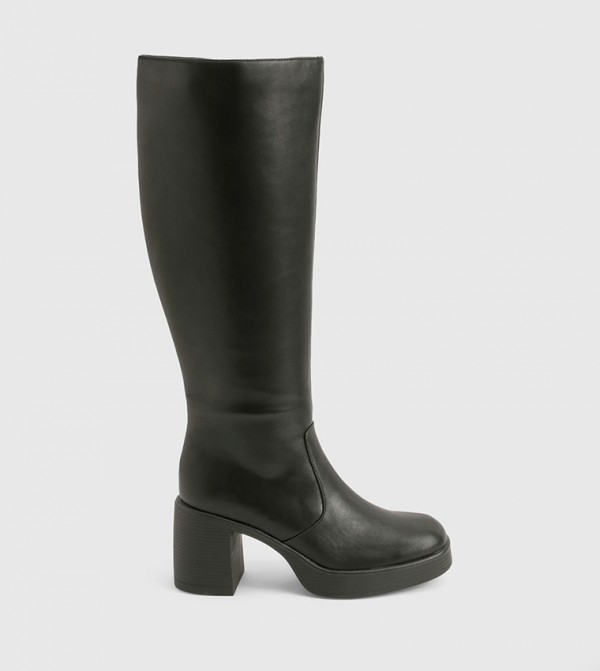 Vintage Look Platform Heeled Knee High Boots