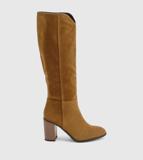 Faux Suede Block Heel Knee High Boots