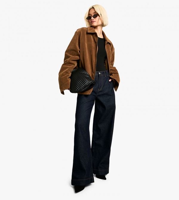 High Waist Hem Detail Wide Leg Jeans