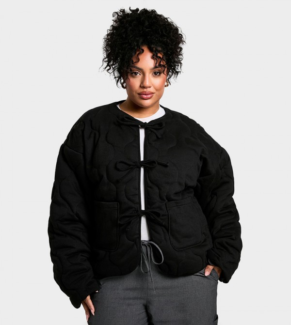Curve Tie Detail Padded Jacket